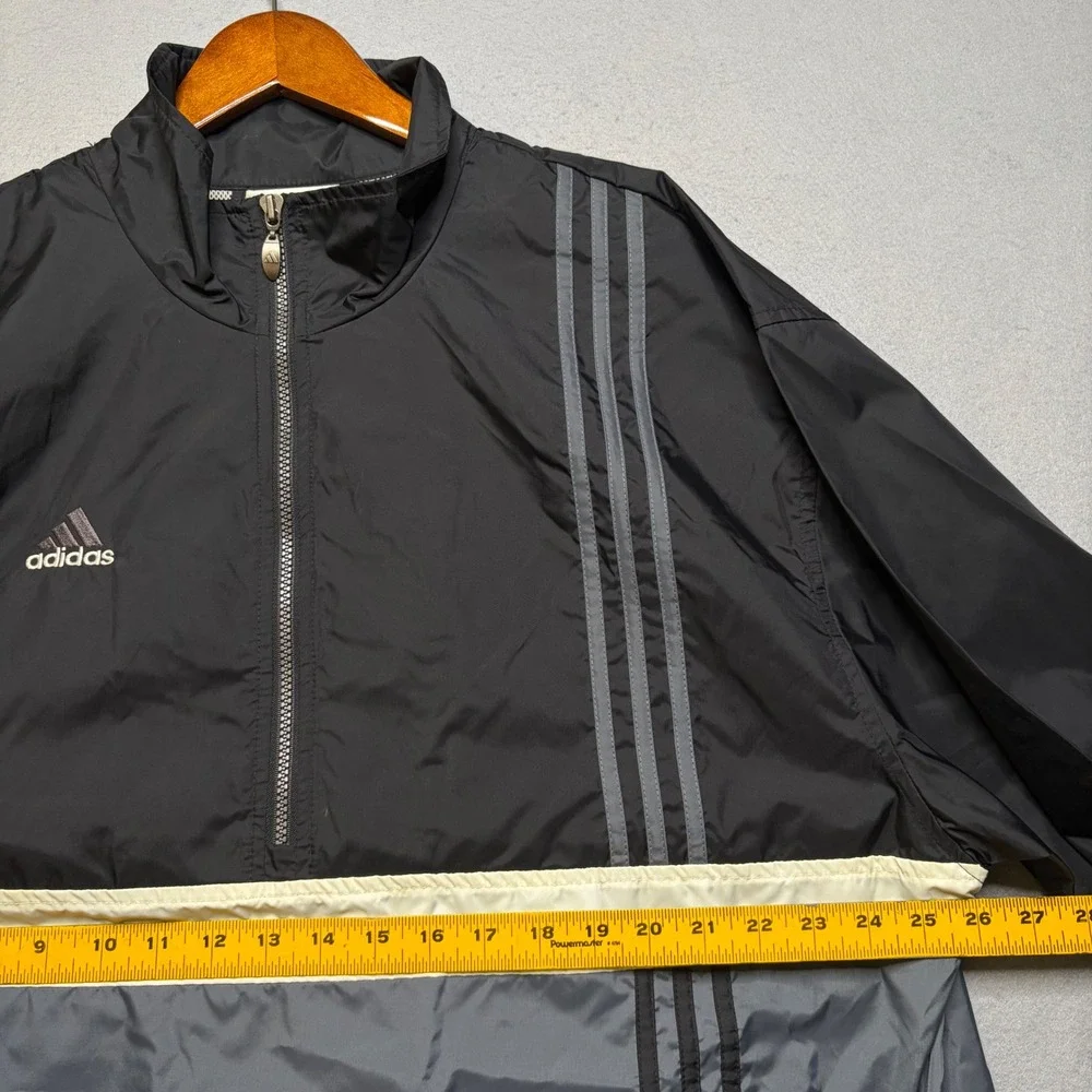 Adidas Windbreaker Jacket Mens XL Black Grey Vintage 90s Half Zip Pullover Logo